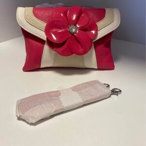 NWOT -- Grace Adele Pink and Cream Clutch with Floral Detail